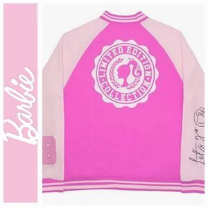 Barbie Collegiate Logo "Let's Go" Button Down Varsity Jacket